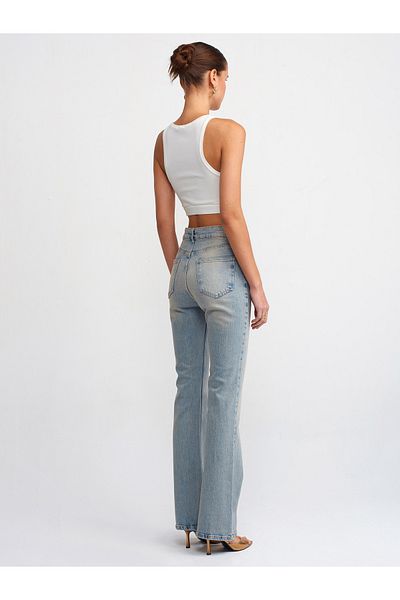 Dilvin 71420 Tint Washed Denim Flare Trousers-Tint