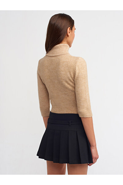 Dilvin 10306 Pulover crop cu mânecă scurtă cu gât-bej