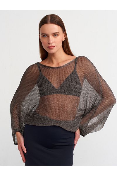 Dilvin 10594 Pulover tricotat transparent strălucitor - Gât barca și detaliu din zinc