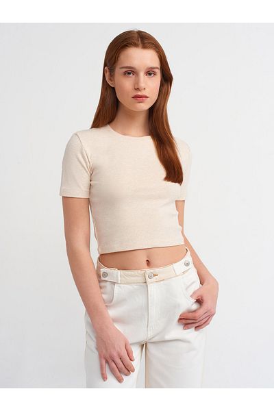 Dilvin 30995 Tricou Crop-Bej Melange