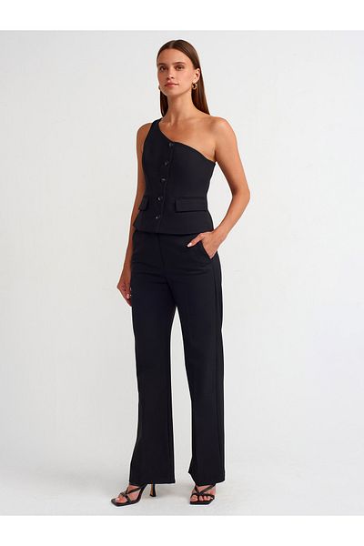 Dilvin 71309 Classic Black Mid Waist Trousers