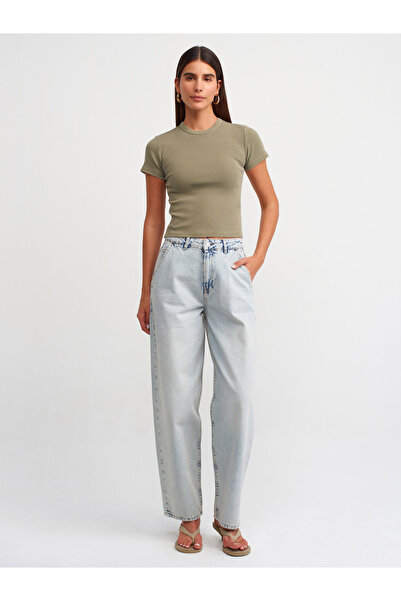 Dilvin 30457 Washing Effect T-shirt-Khaki