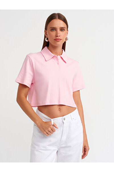 Dilvin 30961 - Tricou roz din bumbac cu guler polo