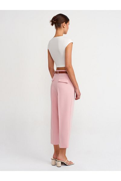 Dilvin 71253 Belted Carrot Fit Trousers-Powder