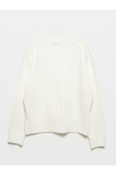 Dilvin 10630 V-Neck Split Detailed Knitwear Sweater-Ecru
