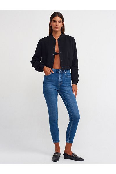 Dilvin 71398 Pantaloni din denim din Lycra cu talie înaltă - Albastru