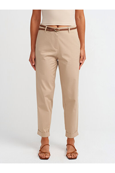 Dilvin 71531 Örgü Kemerli Chino Pantolon-Camel