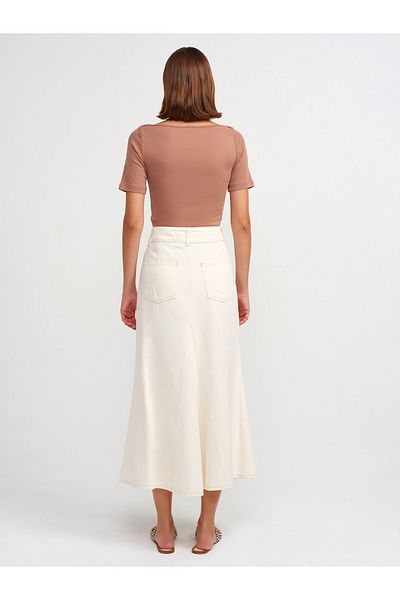Dilvin 80360 Model High Waist Midi Natural Skirt