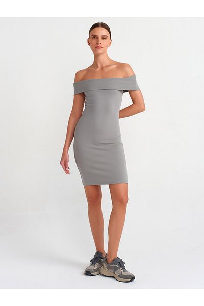 Dilvin 91102 Off the Shoulders Mini Dress-grey