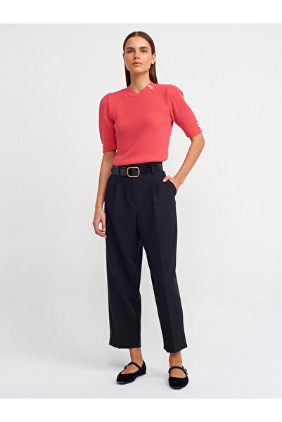 Dilvin 71265 Παντελόνι με ζώνη και λεπτή γραμμή στη μέση - Μαύρο