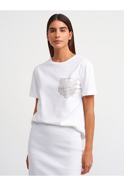 Dilvin 30828 Jewelled T-shirt-White