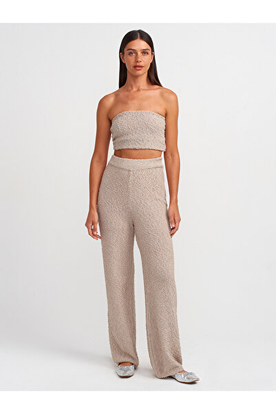 Dilvin 70161 Pantaloni din tricotaje căptușiți de culoare bej