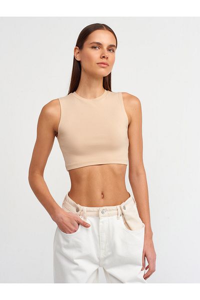 Dilvin 30125 Crop Top-Light Beige