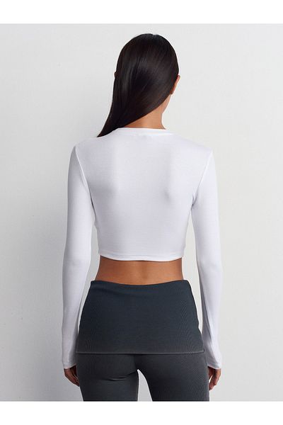 Dilvin 31236 Λευκό μακρυμάνικο Crop Top