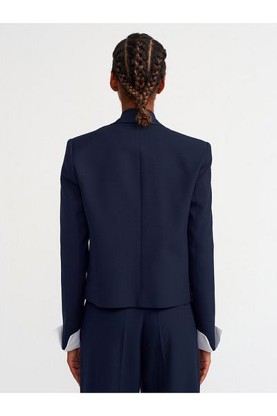 Dilvin 60740 Model Contra Colored Cuffed Blazer Jacket - Navy Blue
