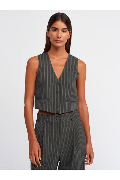 Dilvin 60525 Buttoned Vest-Khaki