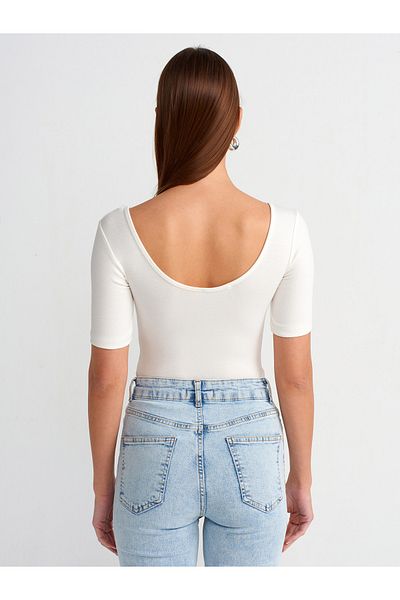Dilvin 20817 Ecru Short Sleeve Bodysuit - Snaps from the Bottom