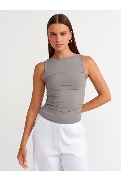 Dilvin 20827 Model - Gray Sleeveless and Gathered Ball