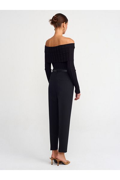 Dilvin 71233 Belted High Waist Trousers-Black
