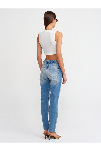 Dilvin 71440 Pantaloni din denim Lycra cu talie joasă-albastru