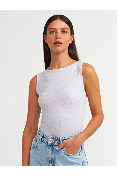 Dilvin 20847 Melange Top-Grey Boat Neck Sleeveless