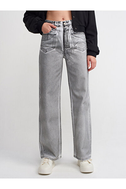 Dilvin 71361 Black Foil Printed Wideleg Trousers-White