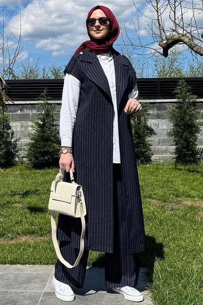 Rabia Şamlı Σετ Επωμίδα Navy Blue ριγέ