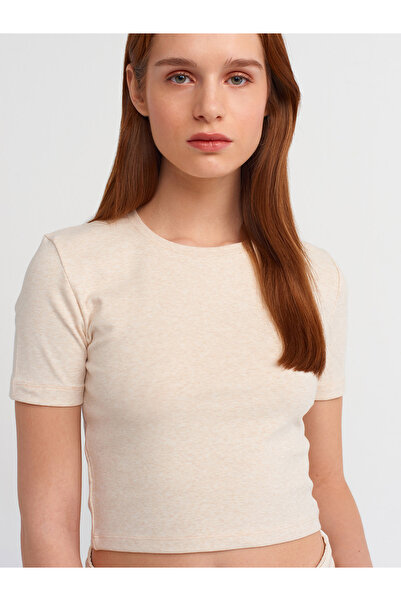 Dilvin 30995 Crop T-shirt-Beige Melange