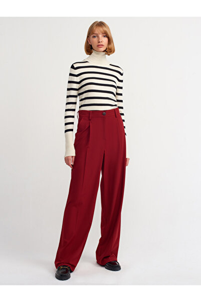 Dilvin 10432 Balıkçı Yaka Çizgili Duroplu Kazak-krem-siyah