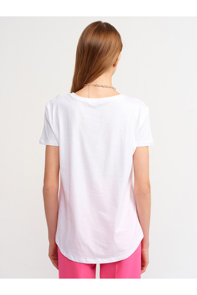 Dilvin 3471 Bisiklet Yaka Basic T-Shirt-Beyaz