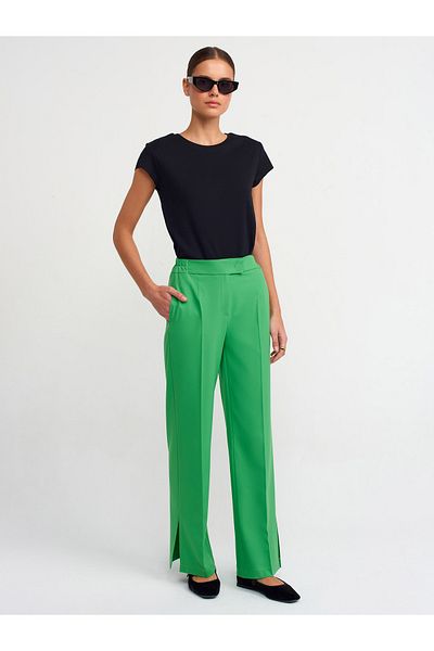 Dilvin 70538 Slit Straight Fit Trousers-green