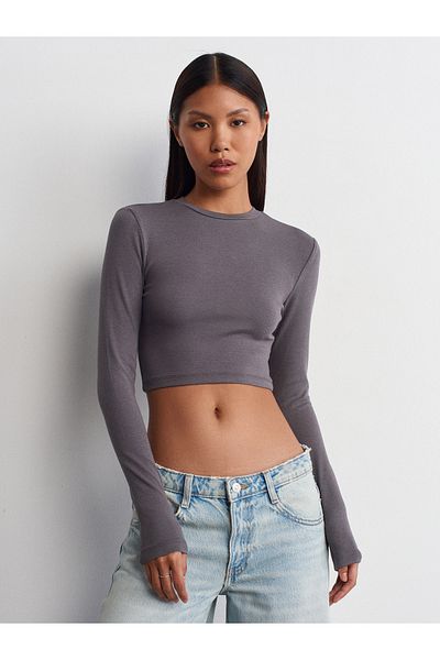 Dilvin 31236 Smoked Long Sleeve Crop Top