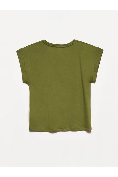 Dilvin 3504 Tricou bumbac kaki cu decolteu rotund