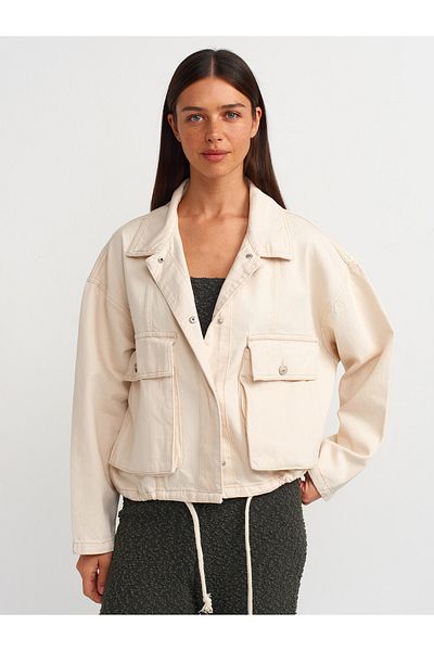 Dilvin 65350 Ecru Oversize Denim Coat - Lower Section with String