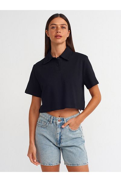 Dilvin Polo Neck Black Cotton T-shirt - 30961