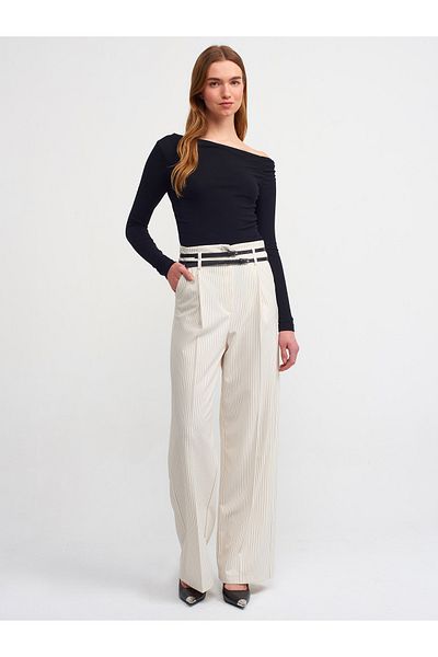Dilvin 71245 High Waist Trousers with Belt-White