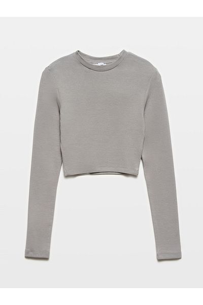 Dilvin 31236 Gray Long Sleeve Crop Top