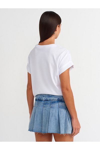 Dilvin 71672 Fustă pantaloni scurți din denim plisat albastru - Fermoar lateral