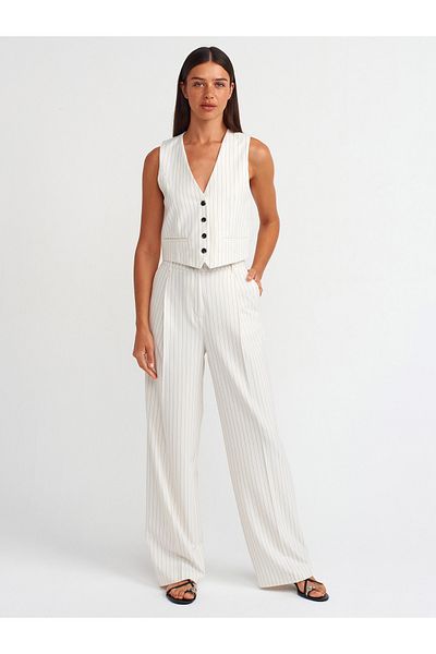 Dilvin 60556 Model White Striped Vest