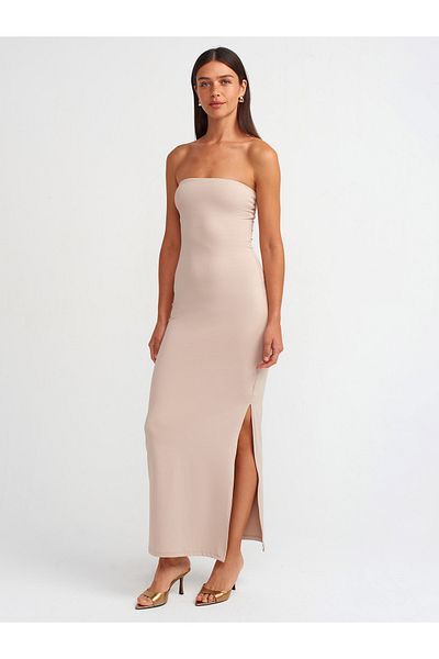 Dilvin 91176 Rochie fără bretele Midi Stone Color
