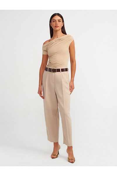 Dilvin 71297 Arched Carrot Fit Trousers-Beige