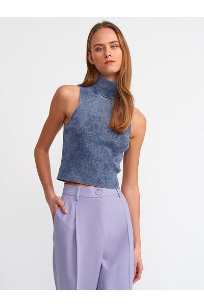 Dilvin 10511 Tricoturi cu jumătate de gât țestoasă cu efect pale Top-Indigo