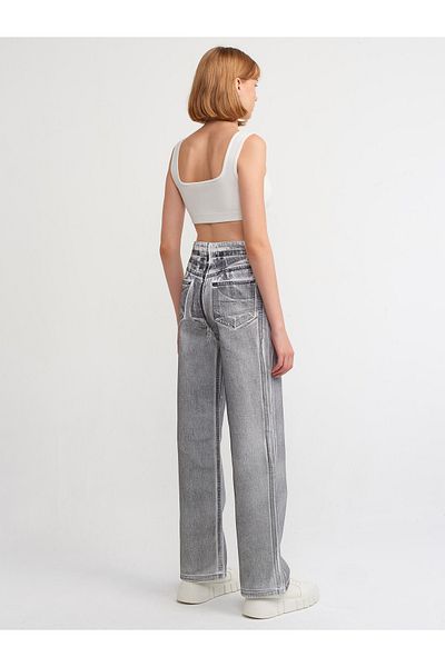 Dilvin 71361 Black Foil Printed Wideleg Trousers-White