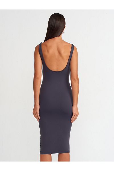 Dilvin 91200 Model U Gât Poliamidă Rochie Midi - Antracit