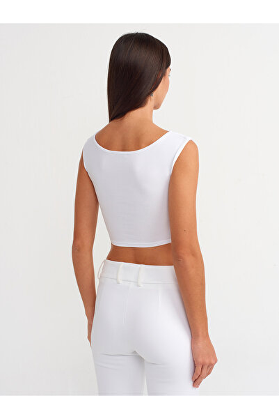 Dilvin 20869 Boat Neck Crop Top - White