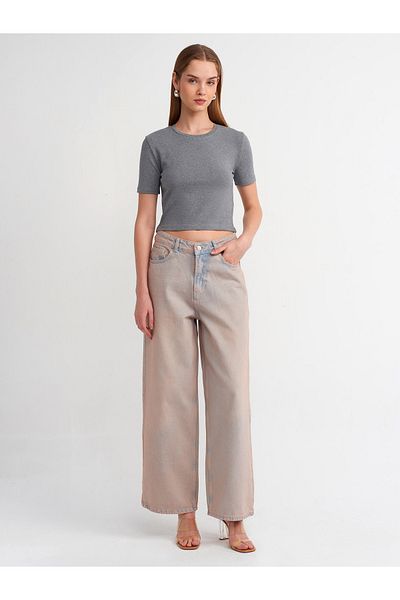 Dilvin 71460 Pantaloni lați din denim cu tentă roz-roz
