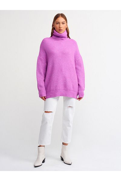Dilvin 2268 Pulover lat cu guler rotic-Violet