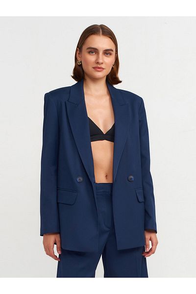 Dilvin 60741 Model Navy Blue Padded Blazer Jacket