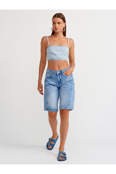 Dilvin 71510 Blue Denim Bermuda - Side Stitched