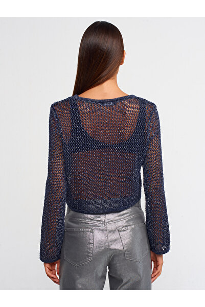 Dilvin 10350 Πουλόβερ με ανοιχτόχρωμο σχέδιο με λαιμόκοψη-σκούρο μπλε